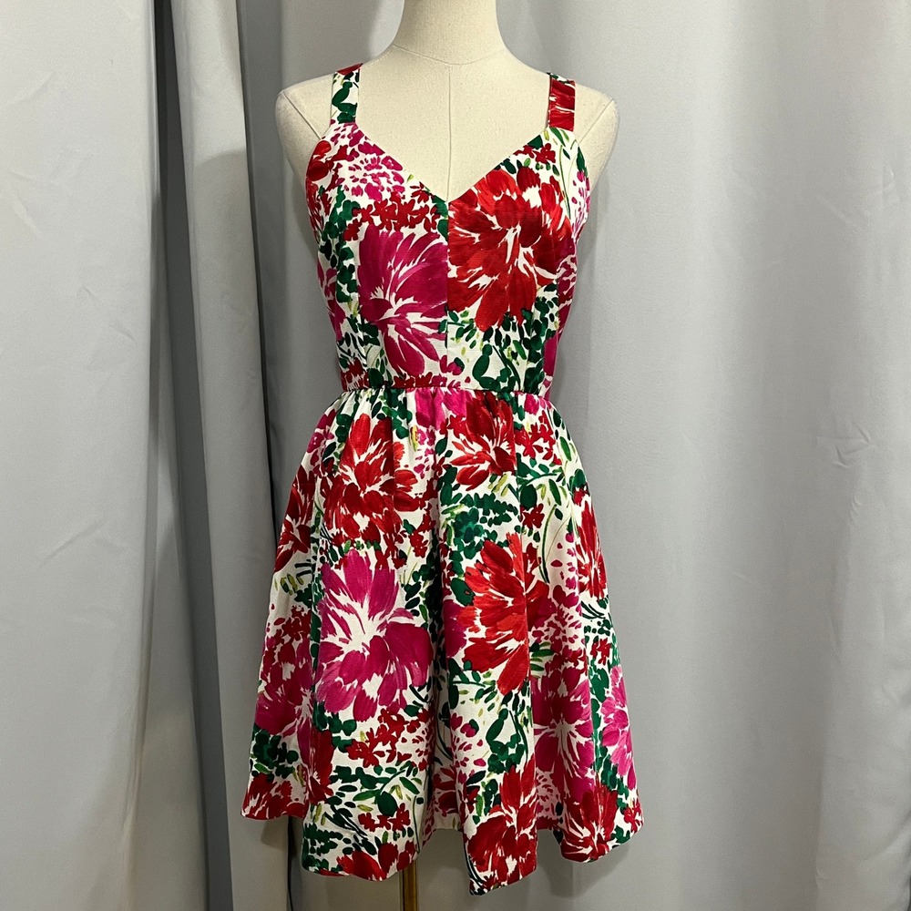 NEW Vineyard Vines Fit Flare Mini Dress Sz 6 Floral Open Back Bow Silk Blend - Picture 2 of 15